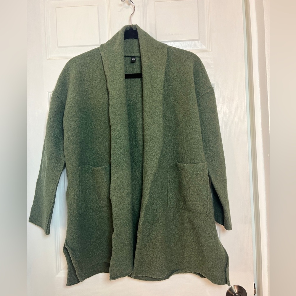 Eileen Fisher Wool Green Open Front Cardigan Sweater size PM - Picture 2 of 16